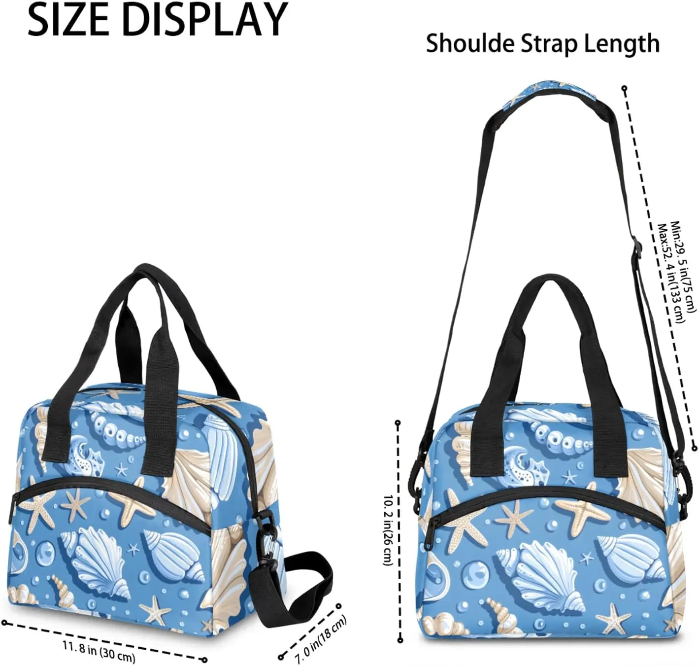 Ocean Shellfish Summer Lunch Box Conch Ocean Insulated Lunch Bag Reusable Leak-Proof Cooler Bag,Waterproof,With Adjustable Shoulder Strap，for Women Men