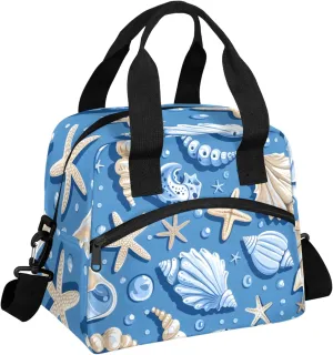 Ocean Shellfish Summer Lunch Box Conch Ocean Insulated Lunch Bag Reusable Leak-Proof Cooler Bag,Waterproof,With Adjustable Shoulder Strap，for Women Men