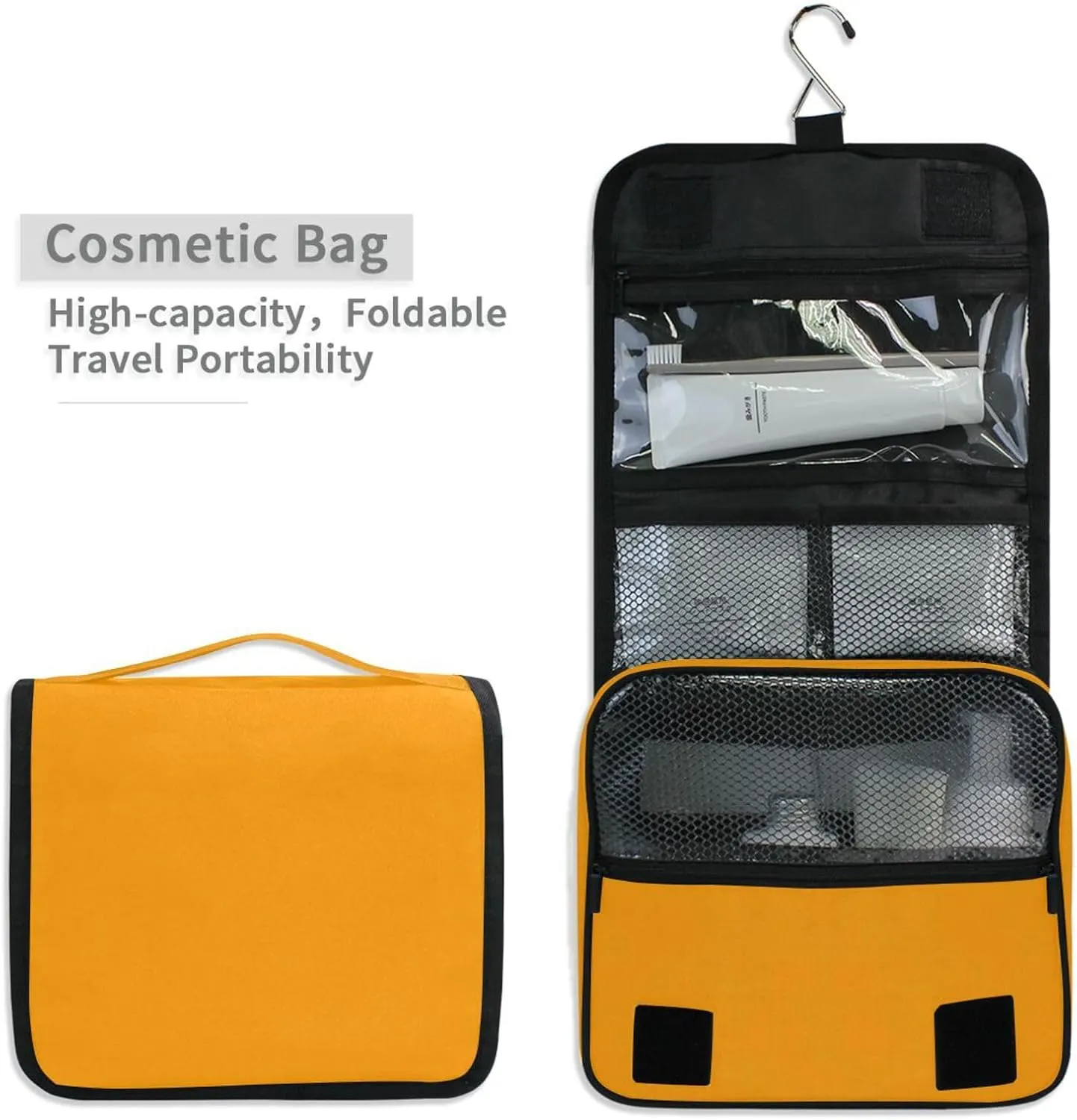 ODAWA Marigold Toiletry Bag Large Capacity Hanging Cosmetic Case Travel Toiletry Makeup Bag for Women