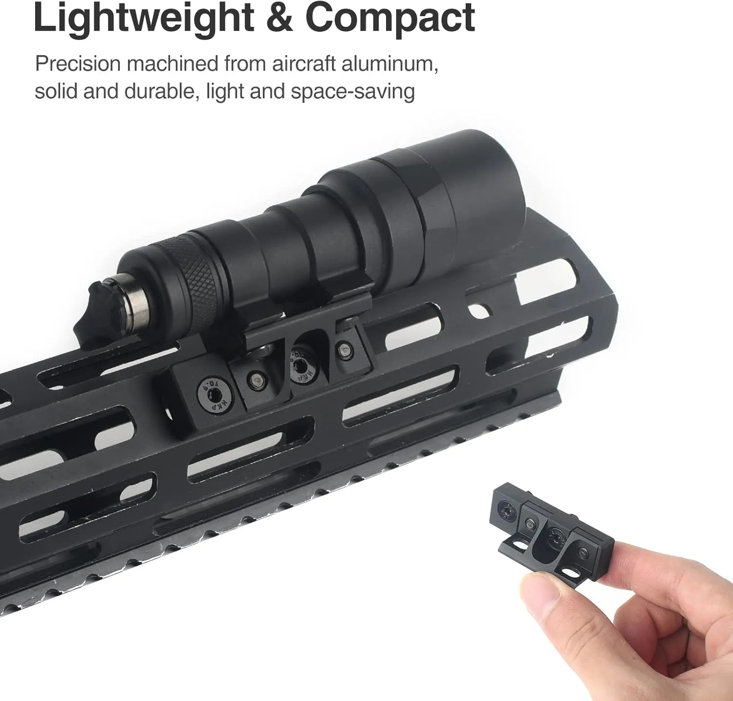 Offset Light Mount, M300 M600 Series Tactical Flashlight Aluminum Optic Rail Mount Rollover Bracket, Suitable for Mlok/Keymod Rail