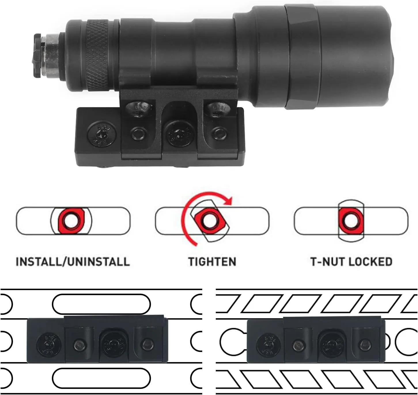 Offset Light Mount, M300 M600 Series Tactical Flashlight Aluminum Optic Rail Mount Rollover Bracket, Suitable for Mlok/Keymod Rail