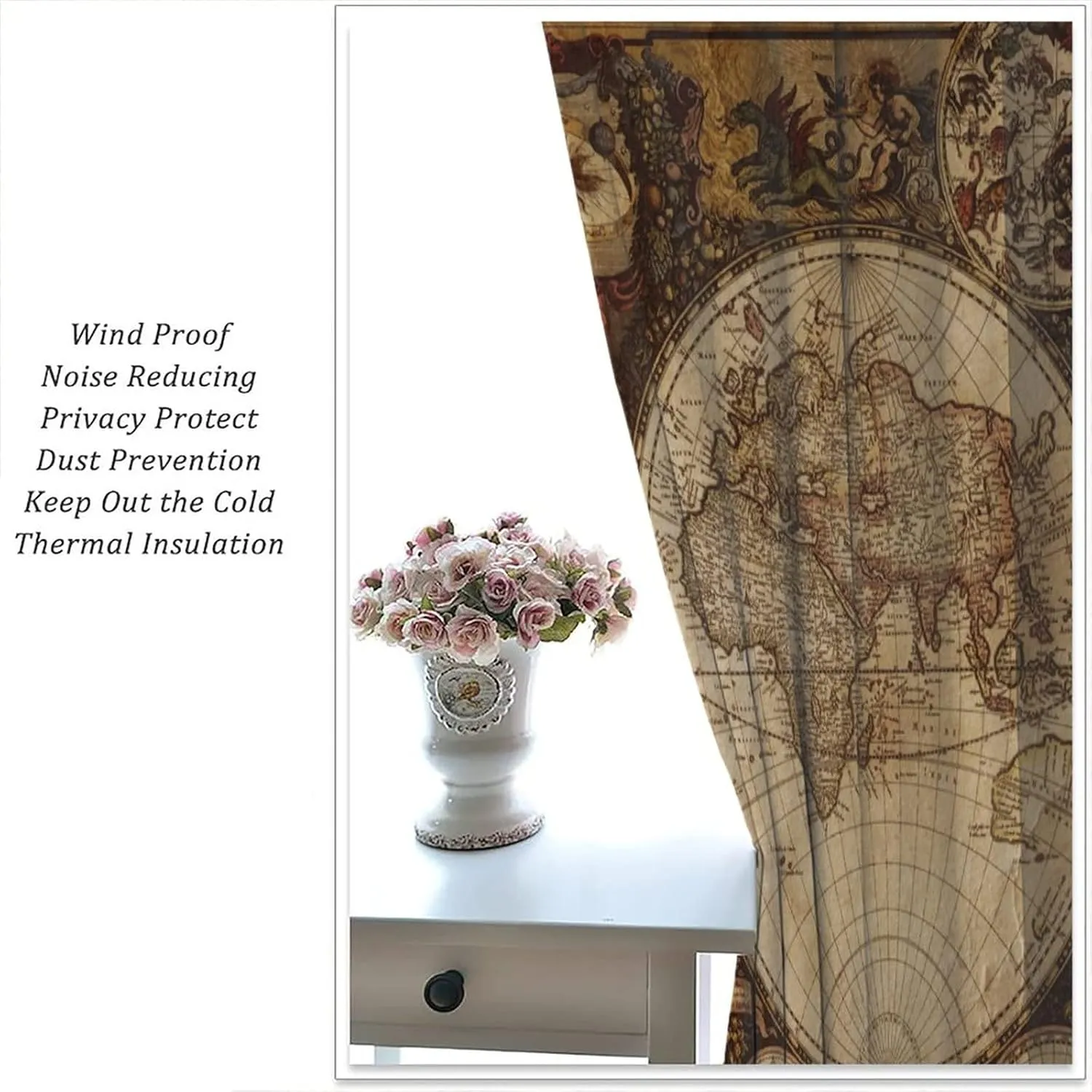 Old World Map Curtains, Vintage Map Nostalgia Style Art Themed Blackout Window Curtains, Bedroom Living Room Rod Pocket Design, 2 Sets of Panels, 42x54 in. Brown