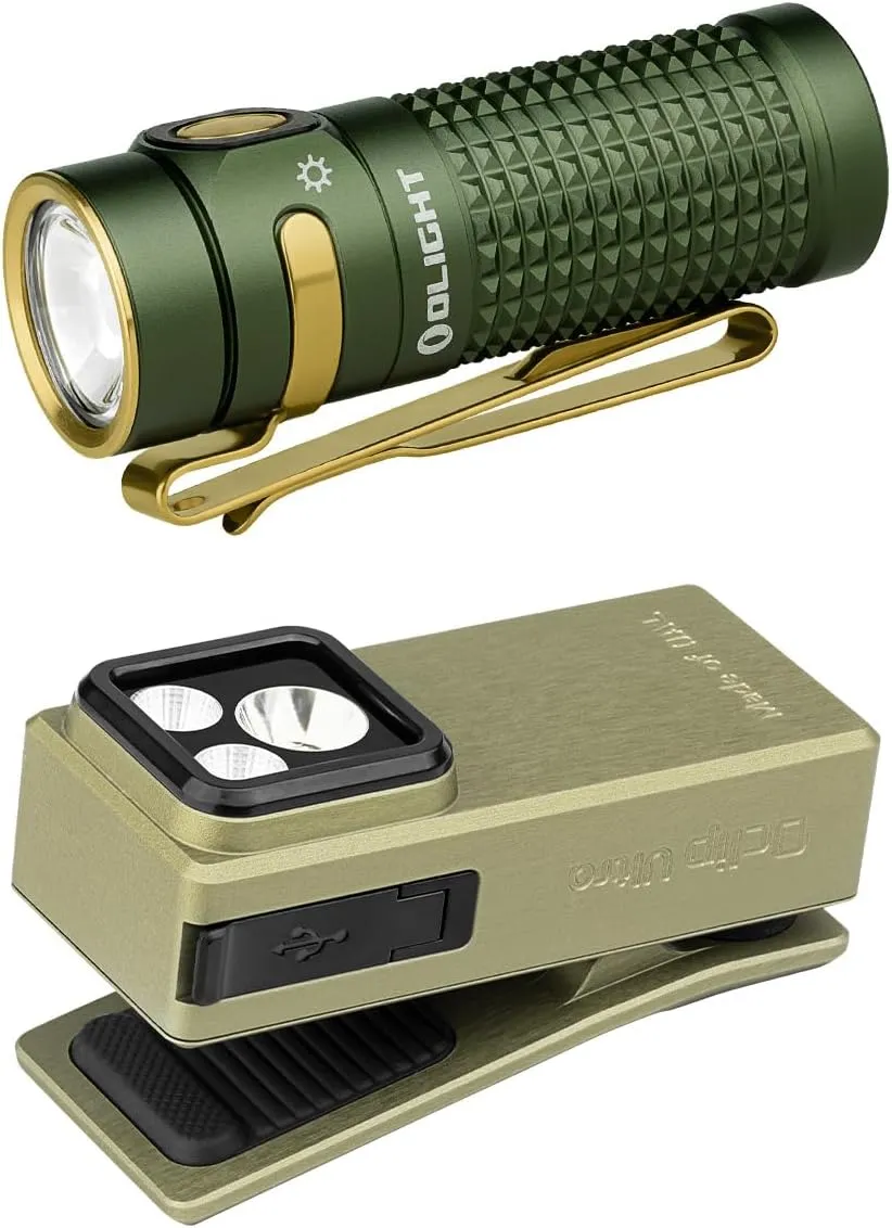 OLIGHT Baton 4 Rechargeable EDC Flashlight, 1300 Lumens with Magnetic Charging Cable Bundle with Oclip Ultra 530 LMS Clip-on Light