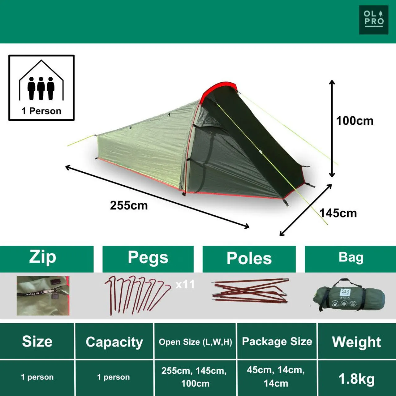 Olpro Solo - Lightweight 1 Person Tent (Ripstop)