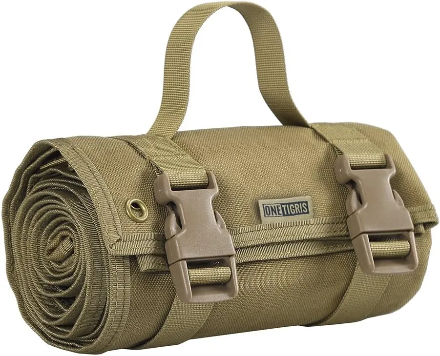 OneTigris Shooting Mat - Roll-up Shooting Mat Prone Shooter Mats Tactical Shooting Blanket Mat for Range Shooting Hunting (Non-Padded - Brown)