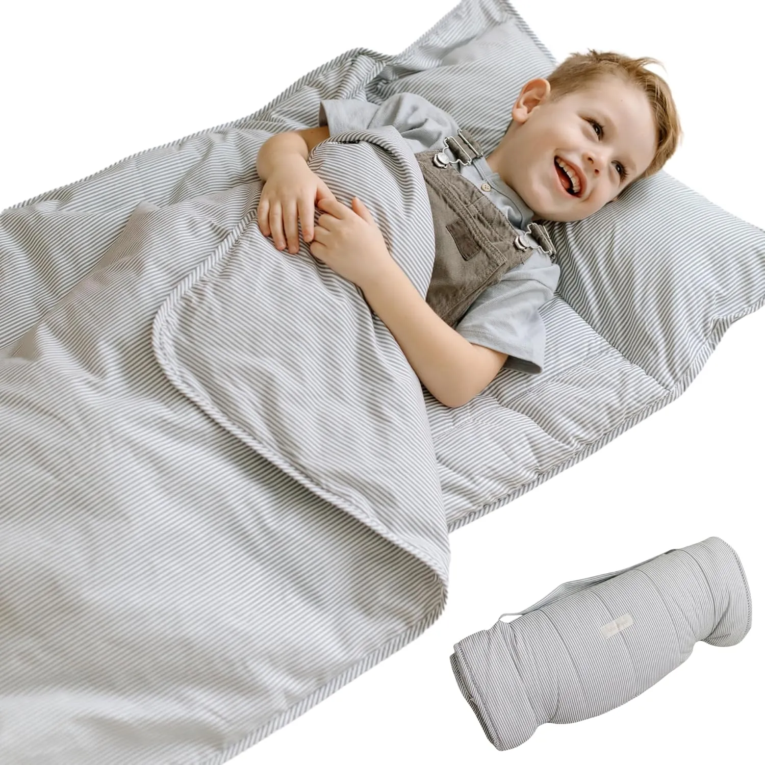 Organic Toddler Nap Mat - 100% Cotton Fabric Sleeping Mat - Sleeping Bag for Kids - Removable Pillow and Blanket – 1.5” Thick Pad - Ideal for Home, Daycare, Preschool & Sleepovers.