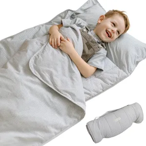 Organic Toddler Nap Mat - 100% Cotton Fabric Sleeping Mat - Sleeping Bag for Kids - Removable Pillow and Blanket – 1.5” Thick Pad - Ideal for Home, Daycare, Preschool & Sleepovers.