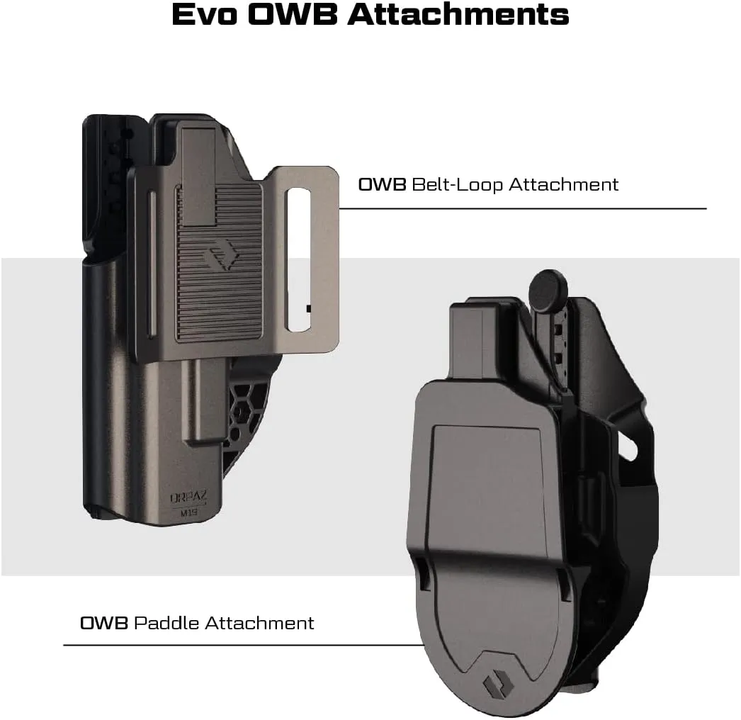 Orpaz EVO G19 Light Bearing Modular Holster Compatible with Ambidextrous Glock 19 Holster with Light, Dual-Carry Holster Provides Multiple Options to Suit Your Needs - IWB or OWB