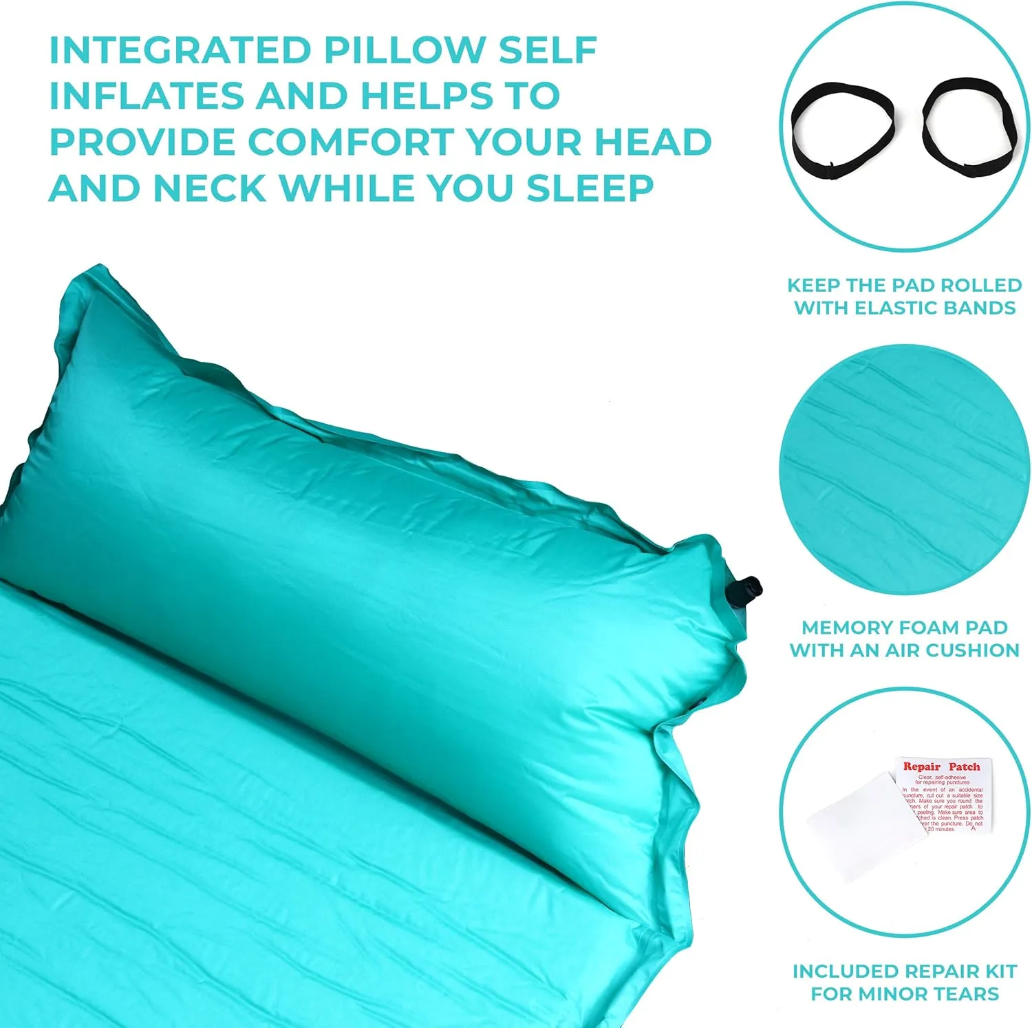 OSAGE RIVER Self Inflating Sleeping Pad with Built-in Pillow, Compact Memory Foam Sleep Mat, Camping Air Mattress for Tent, Travel, Backpacking, or Hiking