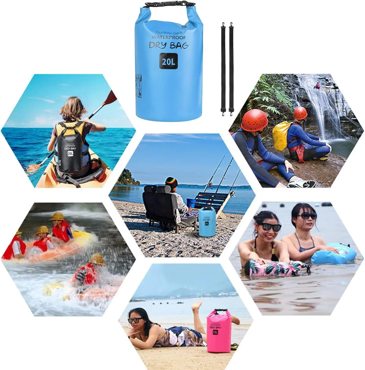 Outdoor Beach Buckled Storage Sacks Waterproofs Dry Bag Swimming Bag Floating Bags for Camping Hiking Trekking, Grey, 20L