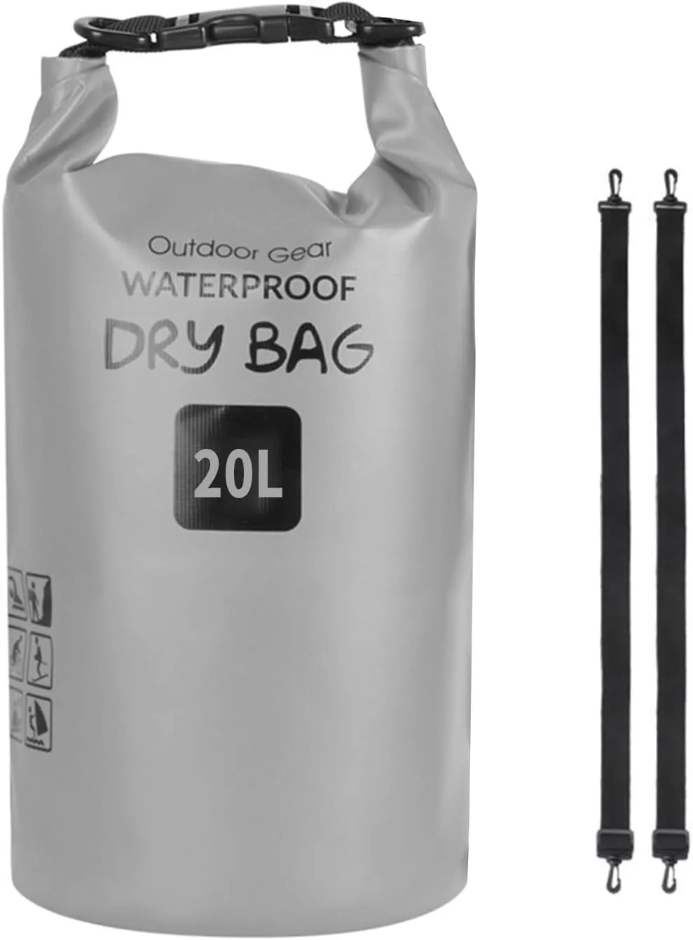 Outdoor Beach Buckled Storage Sacks Waterproofs Dry Bag Swimming Bag Floating Bags for Camping Hiking Trekking, Grey, 20L