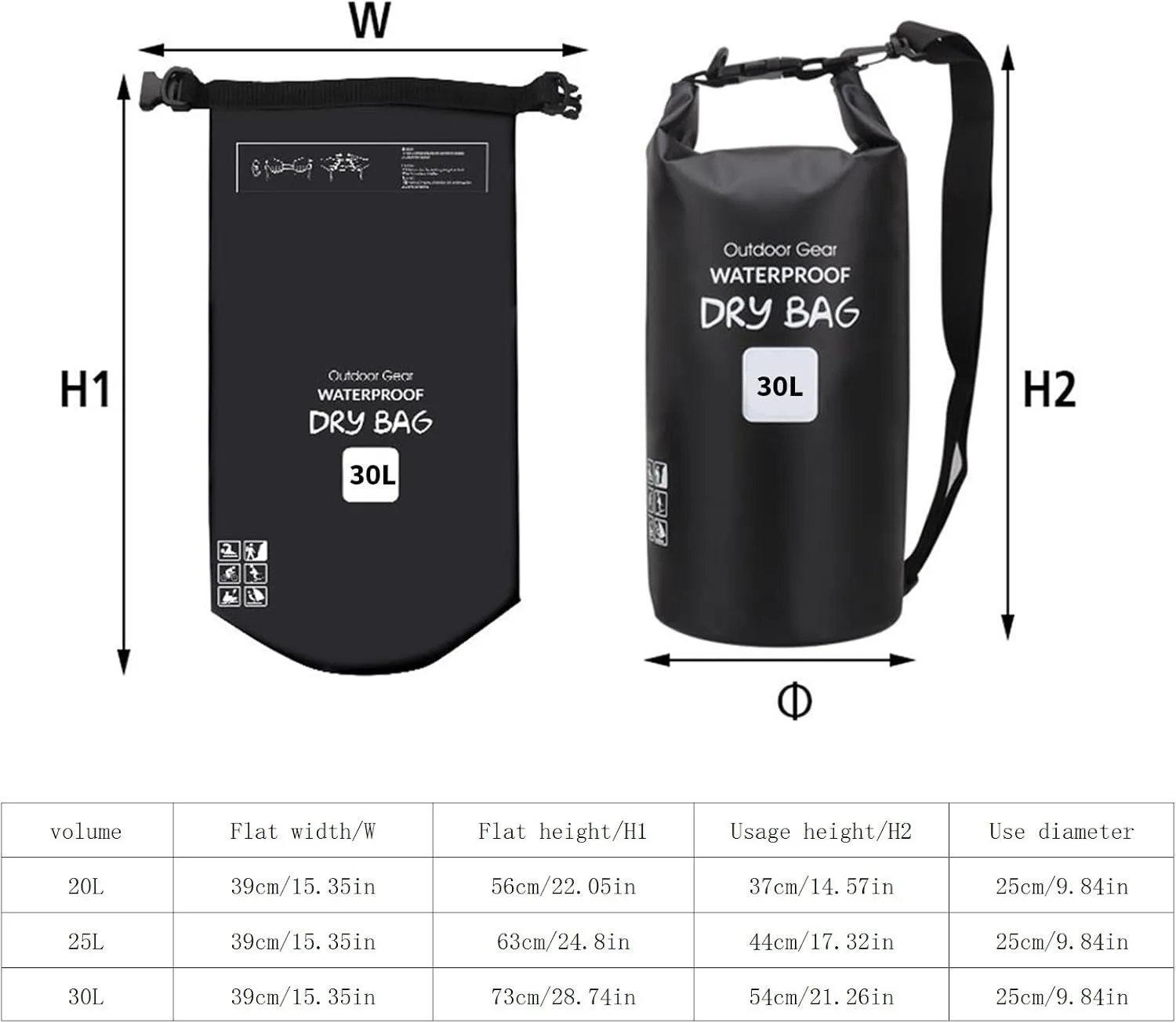 Outdoor Beach Buckled Storage Sacks Waterproofs Dry Bag Swimming Bag Floating Bags for Camping Hiking Trekking, Grey, 20L