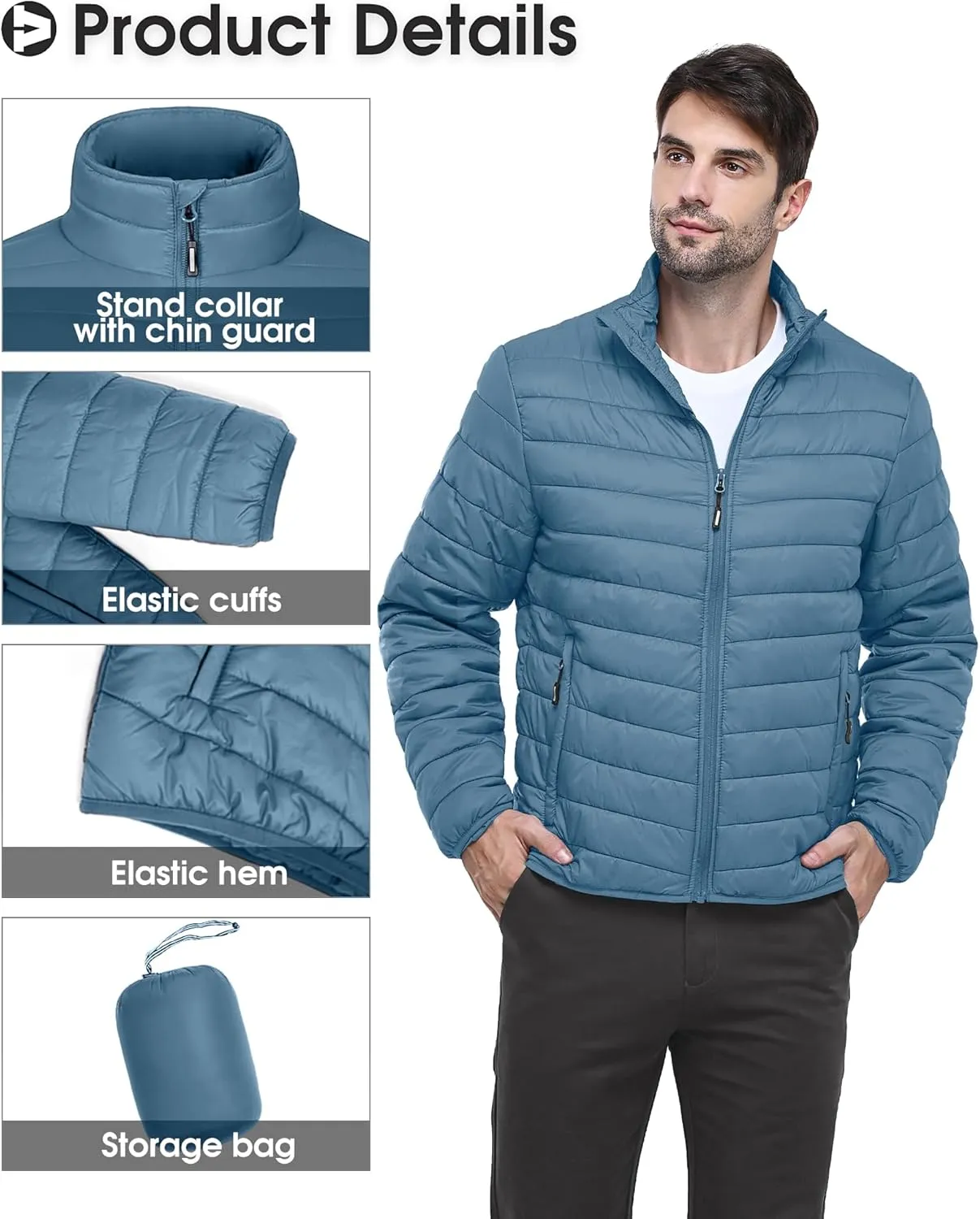 Outdoor Ventures Men's Lightweight Packable Puffer Winter Jacket Insulated Puffy Coat for Snow Ski Hiking Travel