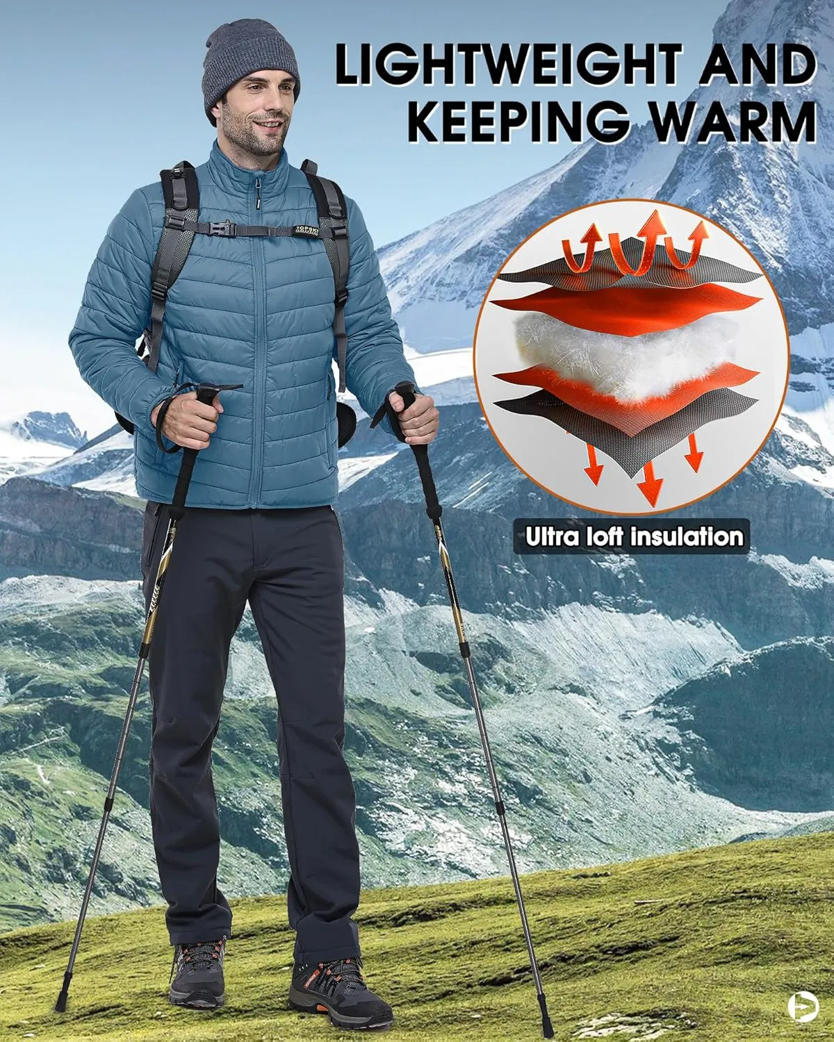 Outdoor Ventures Men's Lightweight Packable Puffer Winter Jacket Insulated Puffy Coat for Snow Ski Hiking Travel