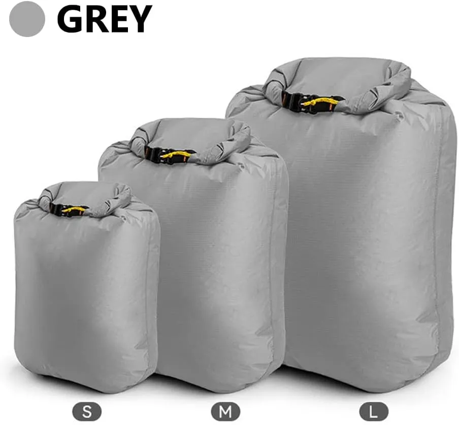 Outdoor Water proof Dry Bag - Silicon Coated Nylon, Ideal for Camping, Drifting, Hiking, Swimming, Rafting, Kayaking, River Trekking - Dampproof Clothes Storage Bag (Grey-M)