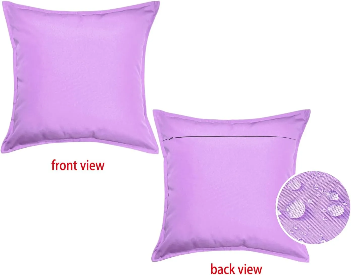 Outdoor Waterproof Pillow Covers 18x18 Set of 2 Sunbrella Decorative Square Solid Couch Pillow Covers with Wide Edge for Patio Tent Sofa Bed Living Room, Purple