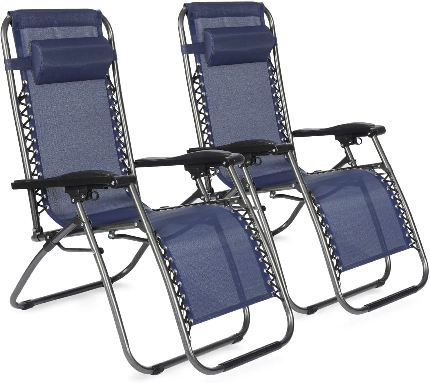 Outdoor Zero Gravity Lounge Chair, Set of 2 Adjustable Chaise Lounge Chairs, Foldable Recliners with Removable Pillow for Backyard, Beach, Lawn and Poolside, Blue