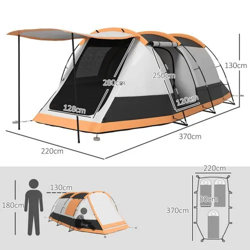 Outsunny 3–4 Person Tunnel Tent | Waterproof Camping Tent with Bedroom, Living Area & Porch – 2000mm