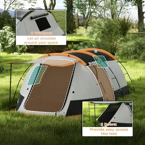 Outsunny 3–4 Person Tunnel Tent | Waterproof Camping Tent with Bedroom, Living Area & Porch – 2000mm