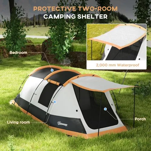 Outsunny 3–4 Person Tunnel Tent | Waterproof Camping Tent with Bedroom, Living Area & Porch – 2000mm