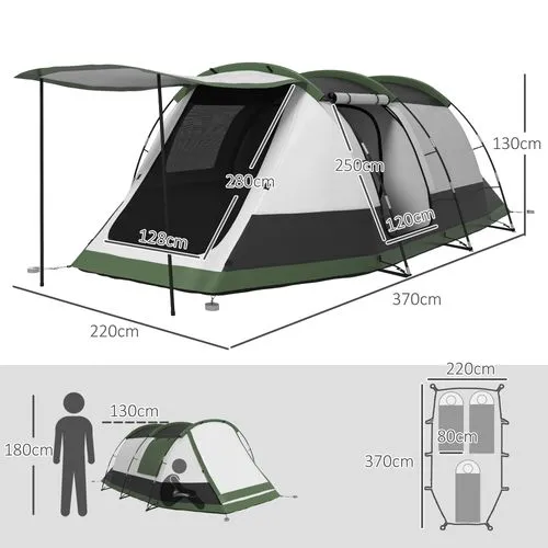 Outsunny 3–4 Person Tunnel Tent | Waterproof Camping Tent with Bedroom, Living Area & Porch – 2000mm