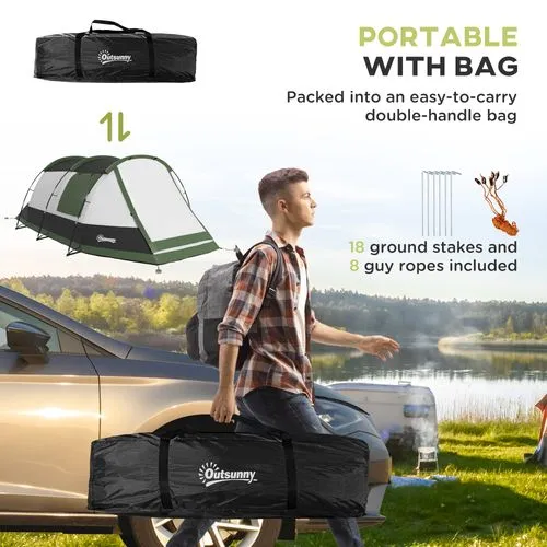 Outsunny 3–4 Person Tunnel Tent | Waterproof Camping Tent with Bedroom, Living Area & Porch – 2000mm
