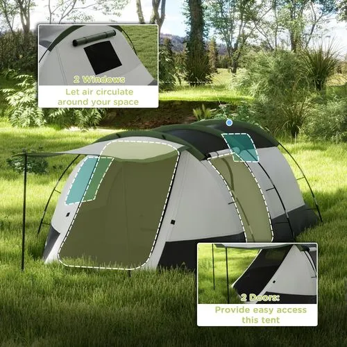 Outsunny 3–4 Person Tunnel Tent | Waterproof Camping Tent with Bedroom, Living Area & Porch – 2000mm