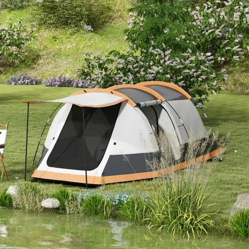 Outsunny 3–4 Person Tunnel Tent | Waterproof Camping Tent with Bedroom, Living Area & Porch – 2000mm