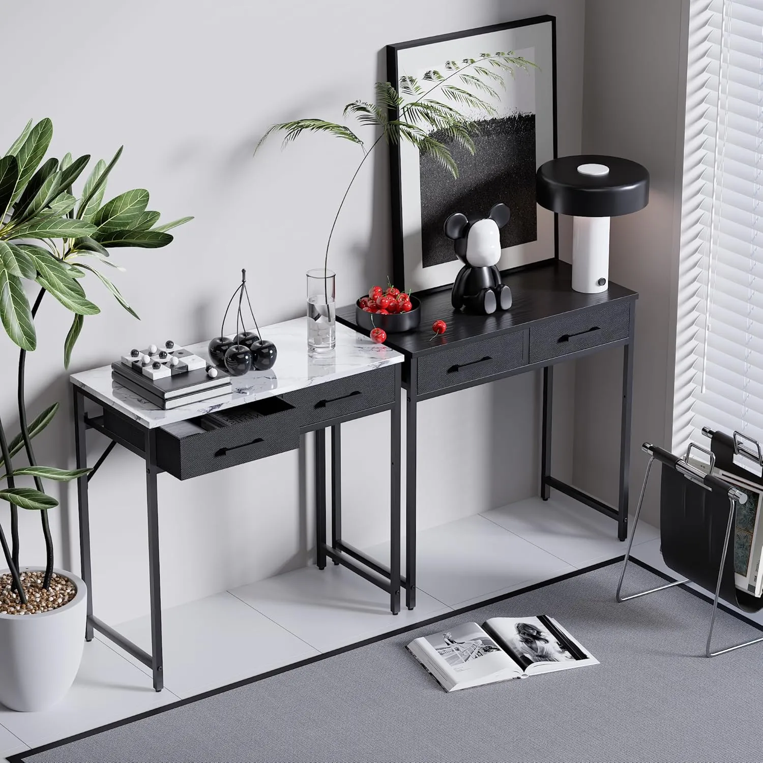 Pamray 32 Inch Small Computer Desk with 2 Drawers for Bedroom Study Writing Home Office Table for Small Spaces Brown