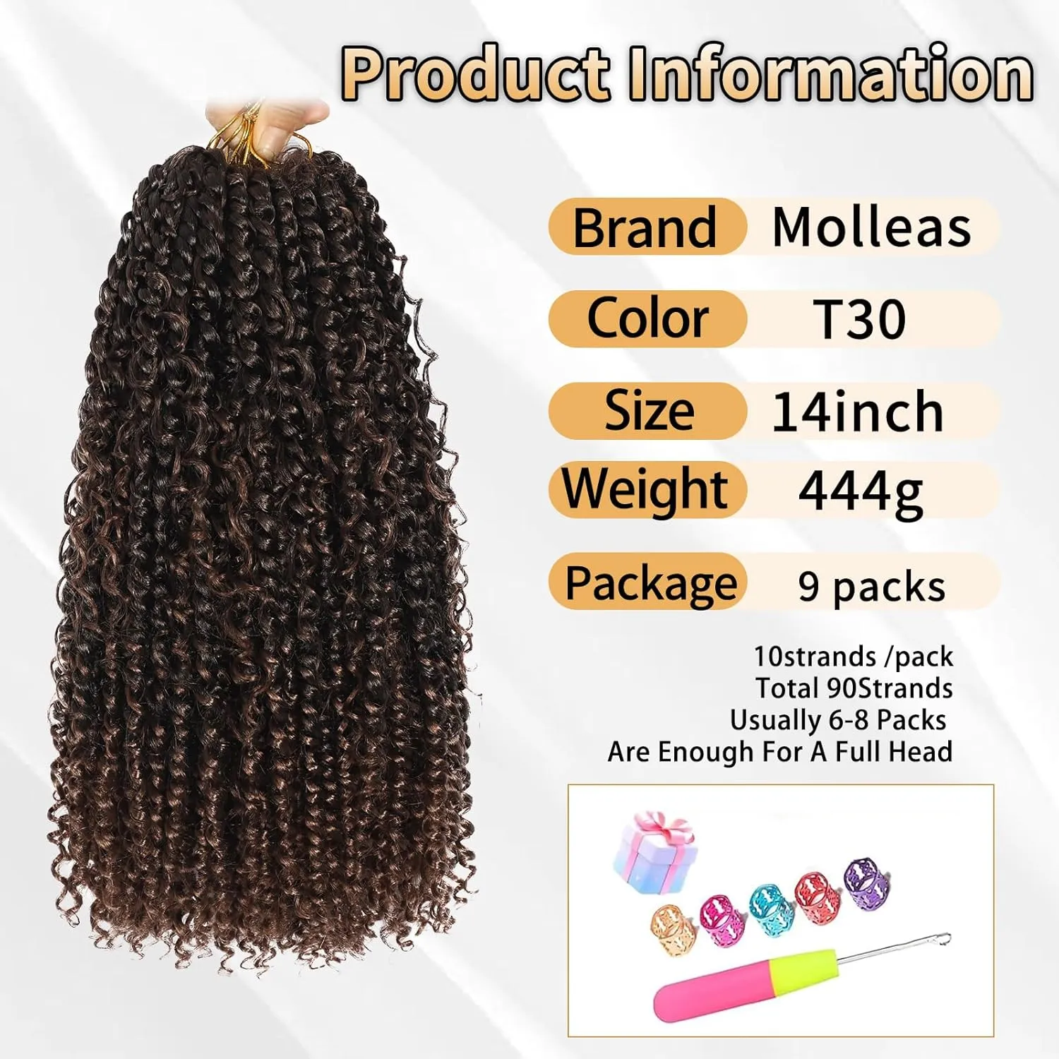 Passion Twist Hair 14inch,9pack Boho Passion Twist Crochet Hair,Pre Looped With Curly Ends for Bohemian Water Wave Braiding Hair,Crochet Hair for Black Women(14inch(pack of 9),T30)