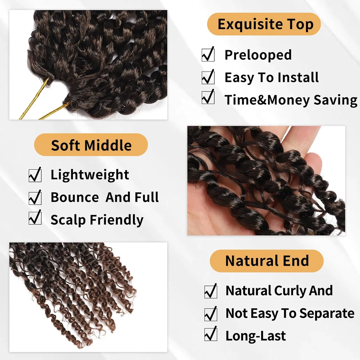Passion Twist Hair 14inch,9pack Boho Passion Twist Crochet Hair,Pre Looped With Curly Ends for Bohemian Water Wave Braiding Hair,Crochet Hair for Black Women(14inch(pack of 9),T30)