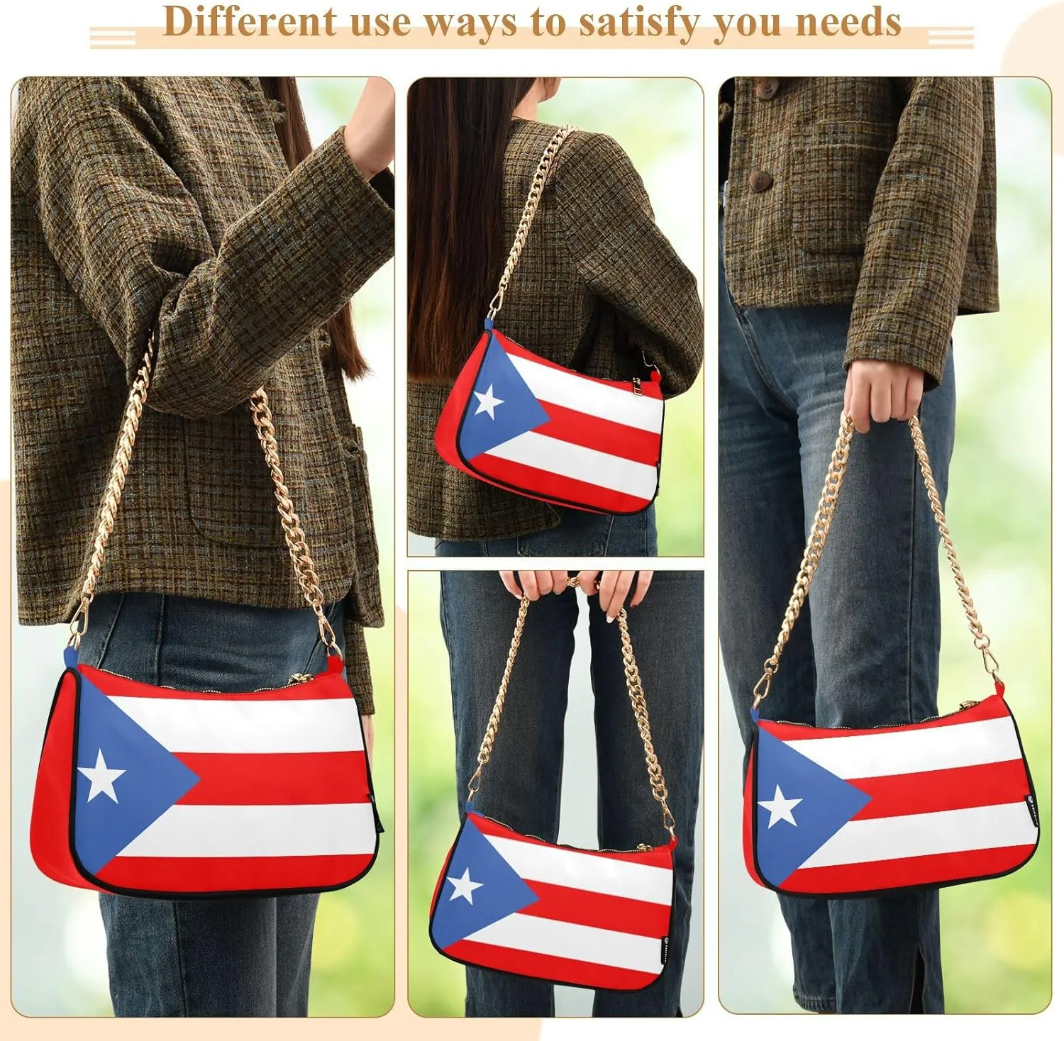 Patriot Flag Shoulder Bag Women Clutch Handbag Date Chain Bag Holiday Birthday