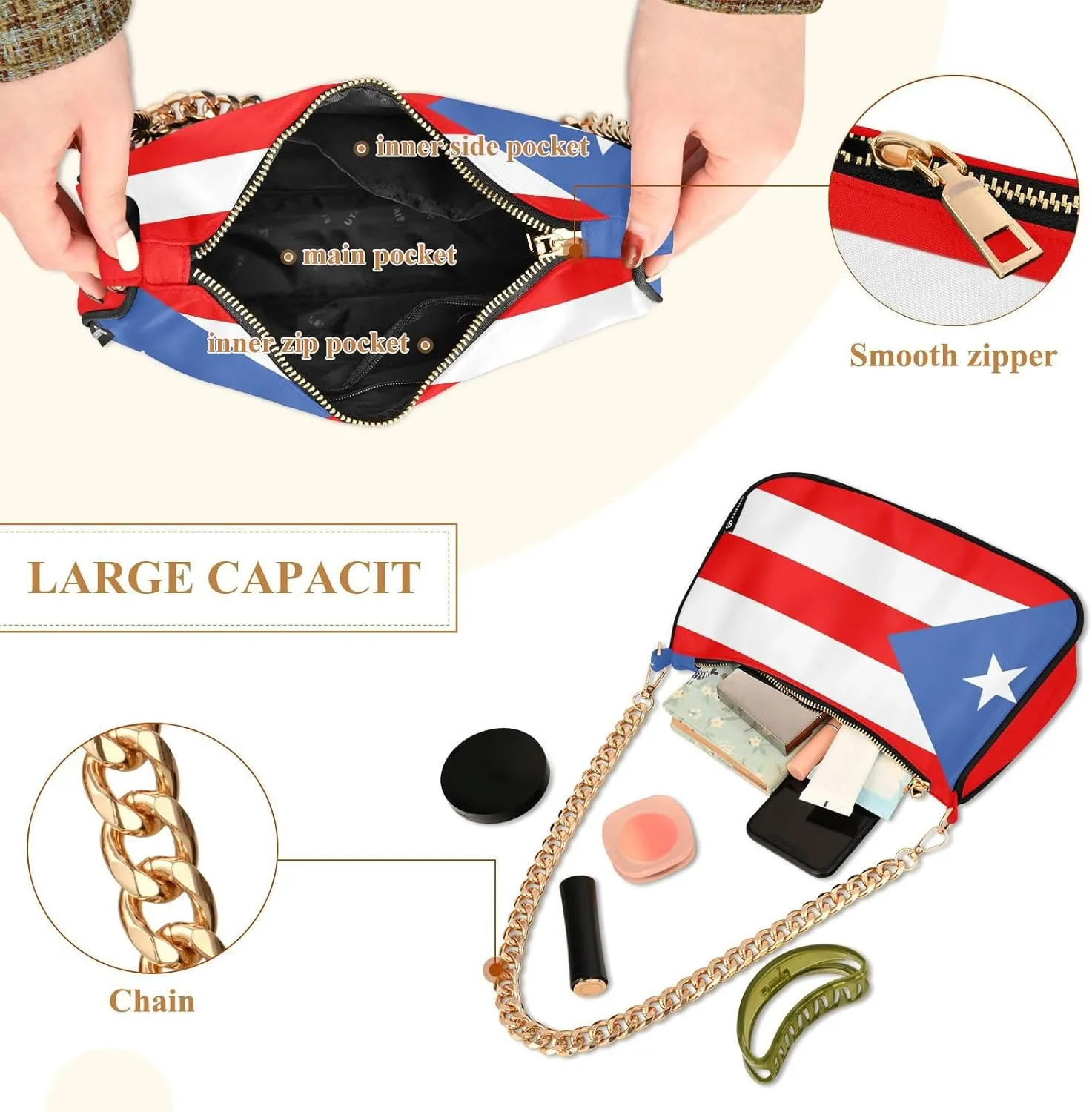 Patriot Flag Shoulder Bag Women Clutch Handbag Date Chain Bag Holiday Birthday