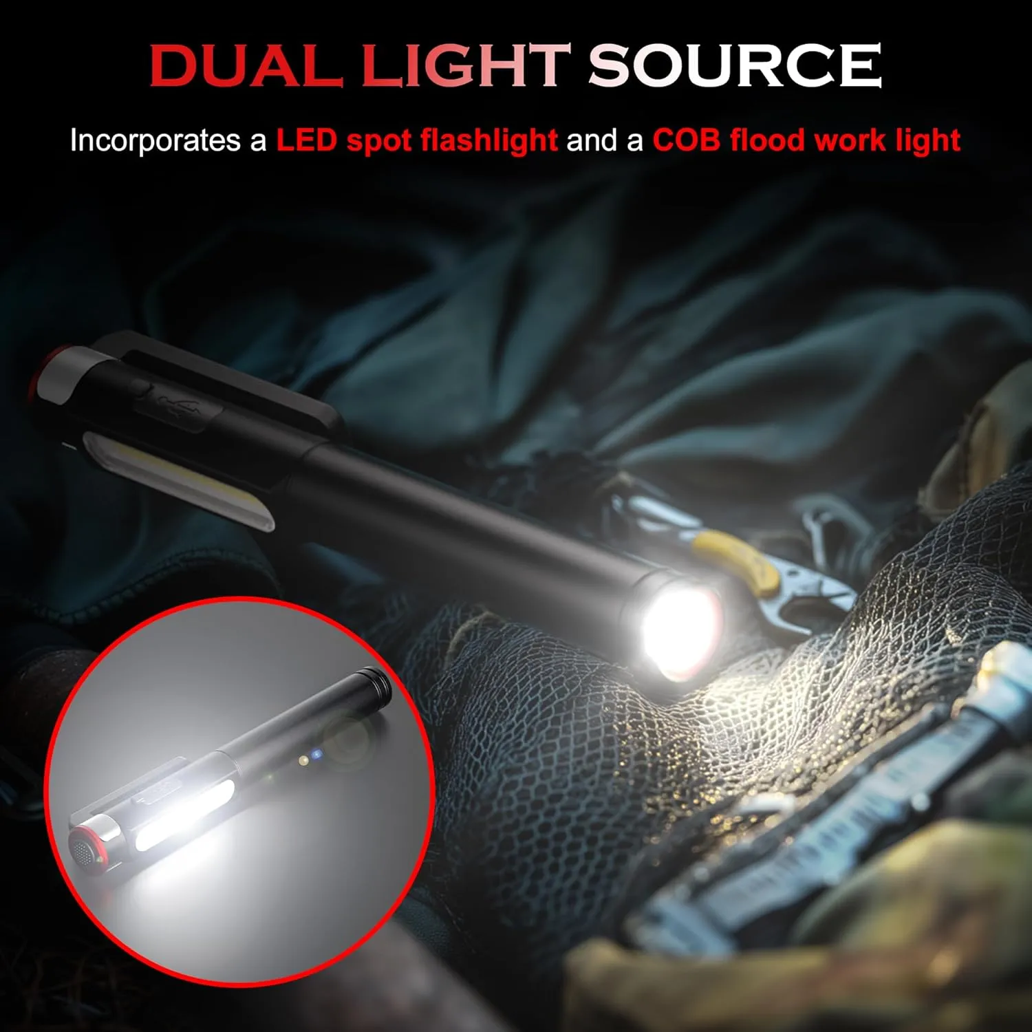 Pen Light Flashlight, 800 Lumens LED Pen Flashlights Rechargeable 6 Modes COB Magnetic Flashlight with Clip Bright Pocket Flashlights Work Light Portable Waterproof Durable Penlight for Nurse