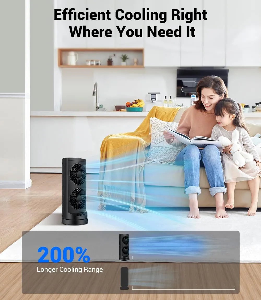 Personal Tower Cooling Fans that Blow Cold Air, Standing Small Desk Fan with 3 Speeds & Timer, 60° & 110° Oscillating Table Fan, Quiet and Safe Electric Floor Fan for Bedroom, Bedside, Home, Office