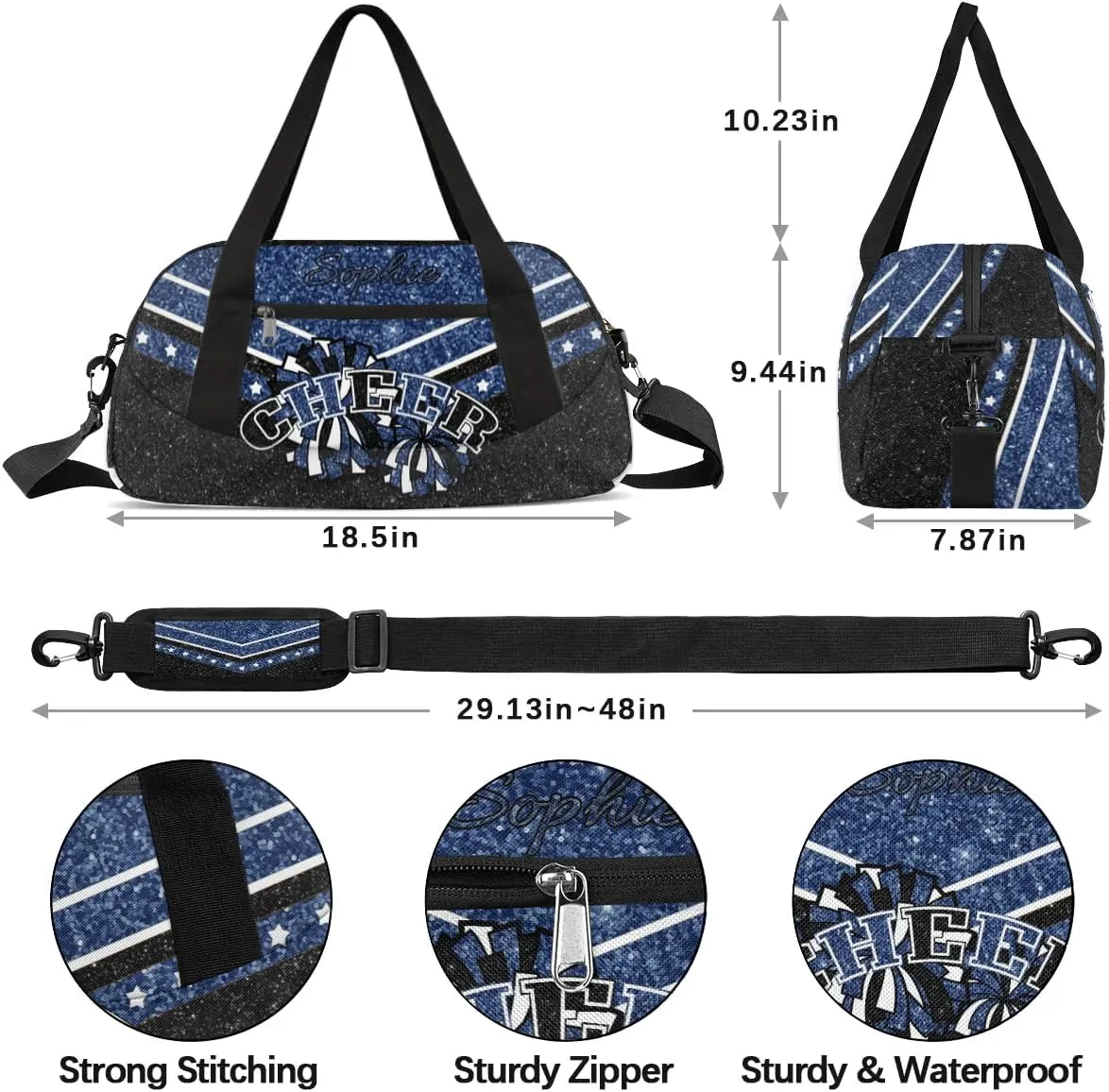 Personalized Cheer Bag for Girls, Custom Name Cheerleader Bag, SportS Gym Duffle for Women Deep Blue