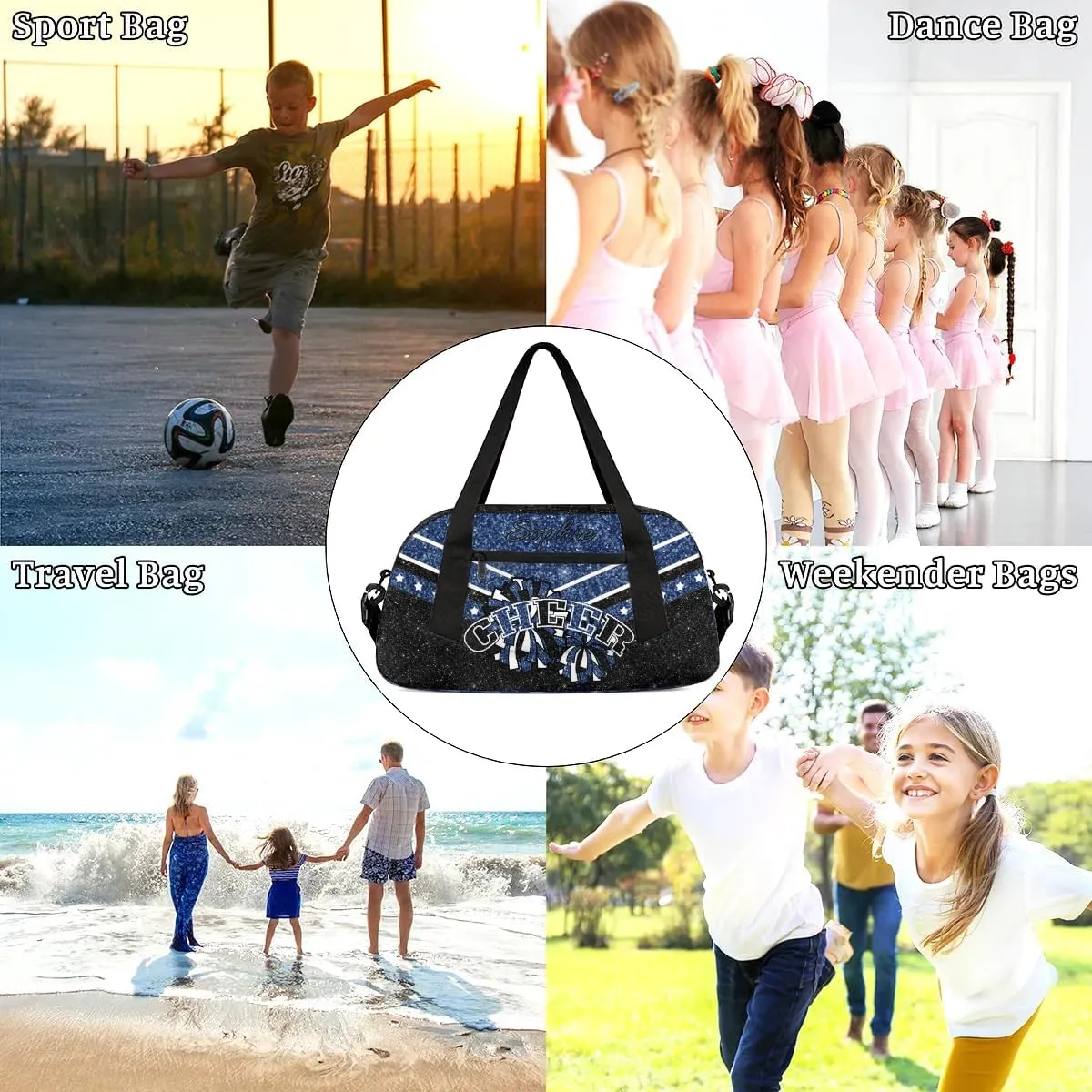 Personalized Cheer Bag for Girls, Custom Name Cheerleader Bag, SportS Gym Duffle for Women Deep Blue