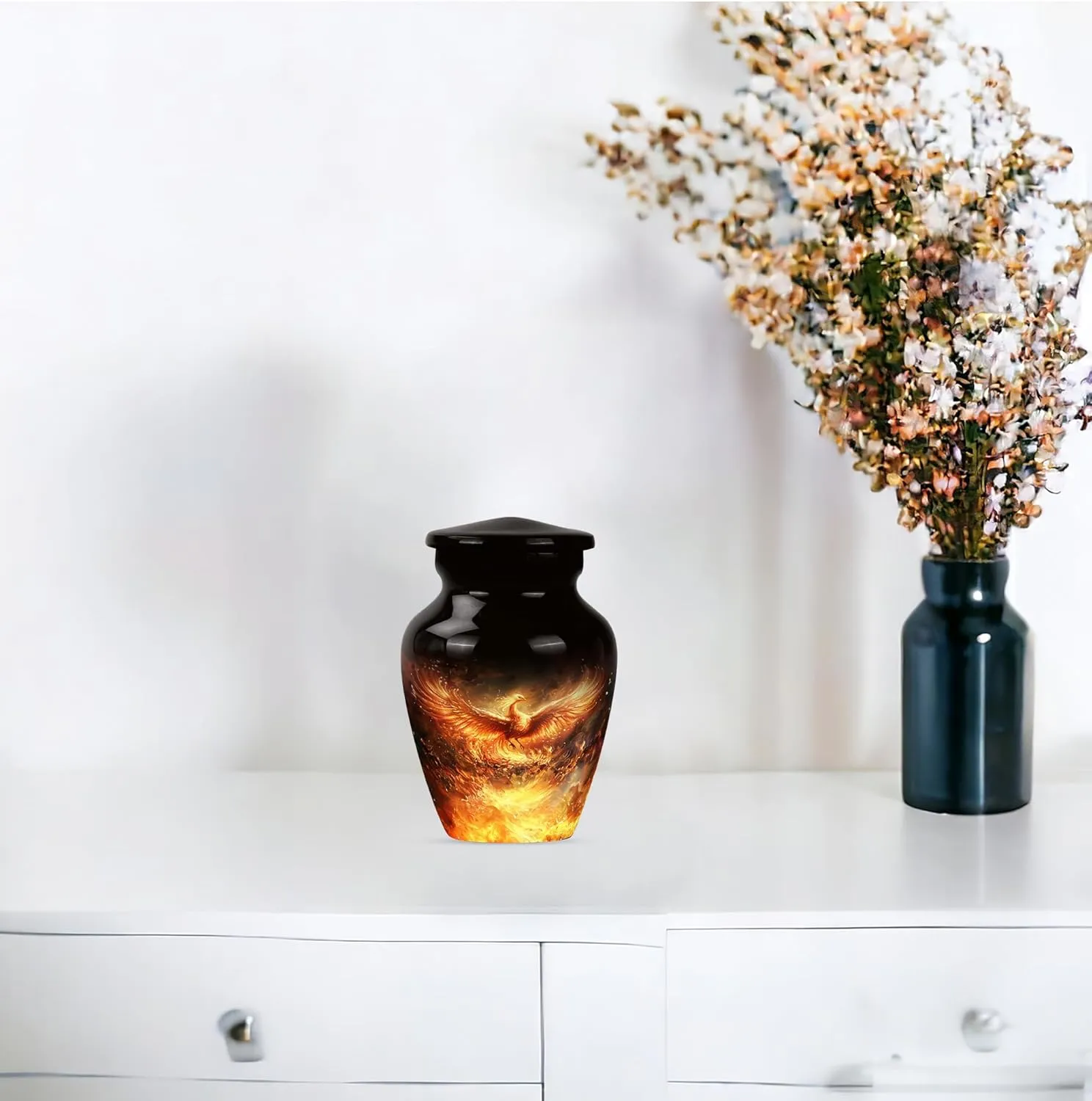 Phoenix Bird Urns, Cremation Urns Small, Small Urns for Ashes, Urns for Human Ashes Adult Men, Large Urns for Mom & Dad, Combo of 1 Large Urn with Velvet Bag and 4 Small Keepsake