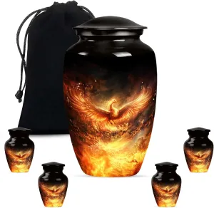 Phoenix Bird Urns, Cremation Urns Small, Small Urns for Ashes, Urns for Human Ashes Adult Men, Large Urns for Mom & Dad, Combo of 1 Large Urn with Velvet Bag and 4 Small Keepsake