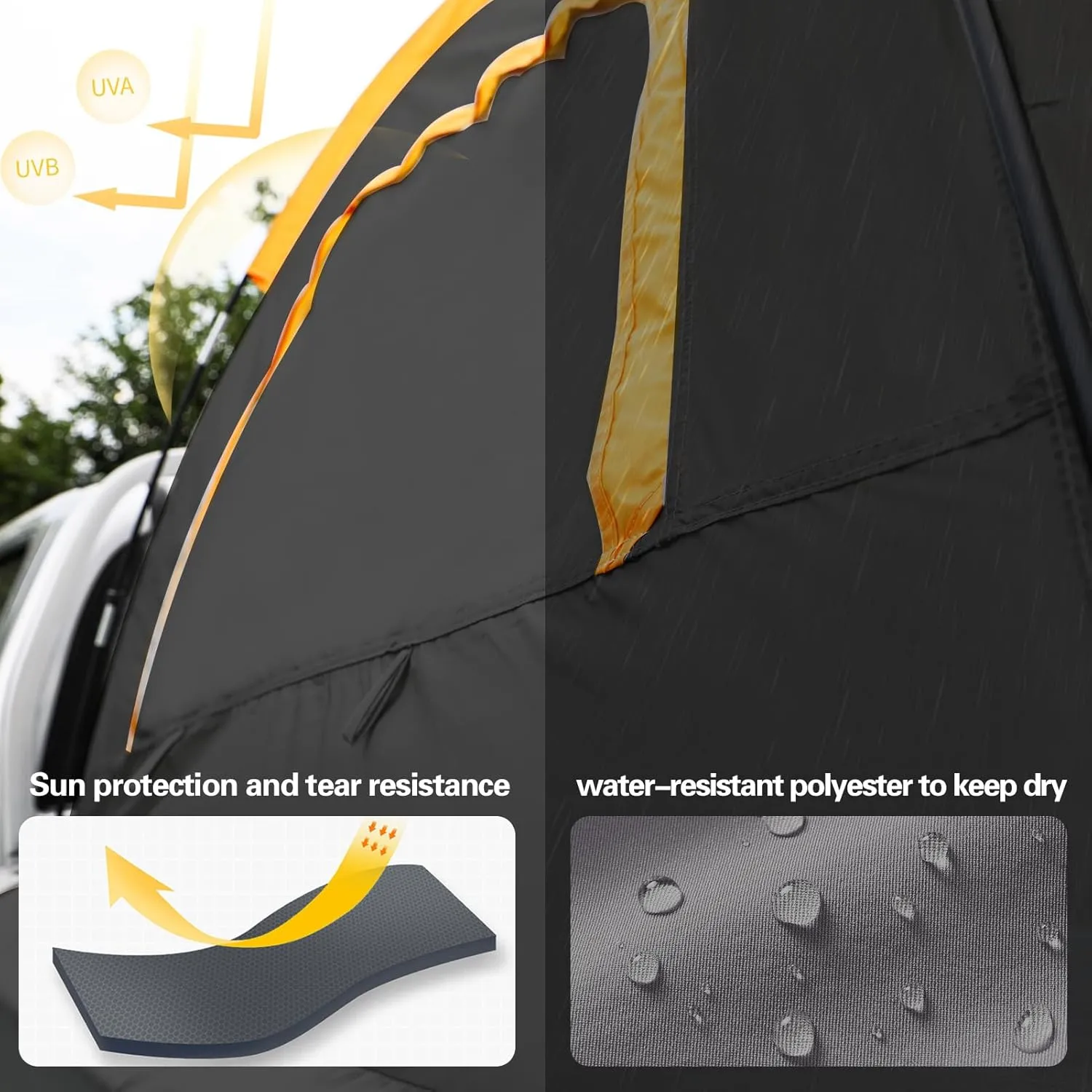 Pickup Truck Tent, Portable Truck Bed Tent for Camping, Waterproof PU2000mm Double Layer for 2 Person, Compact and Full Size Regular Bed Long Bed （Black）