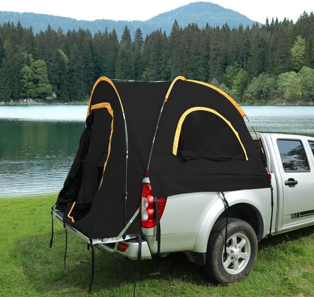 Pickup Truck Tent, Portable Truck Bed Tent for Camping, Waterproof PU2000mm Double Layer for 2 Person, Compact and Full Size Regular Bed Long Bed （Black）