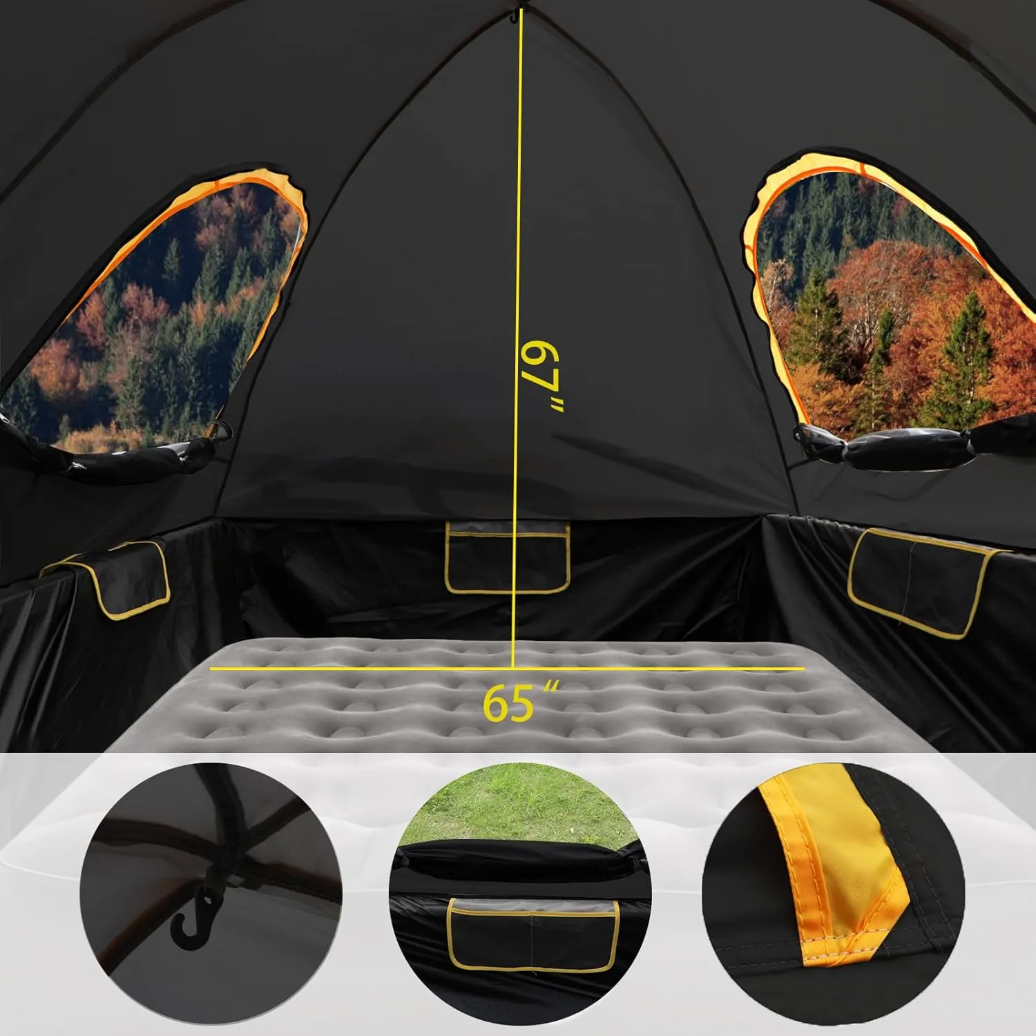 Pickup Truck Tent, Portable Truck Bed Tent for Camping, Waterproof PU2000mm Double Layer for 2 Person, Compact and Full Size Regular Bed Long Bed （Black）