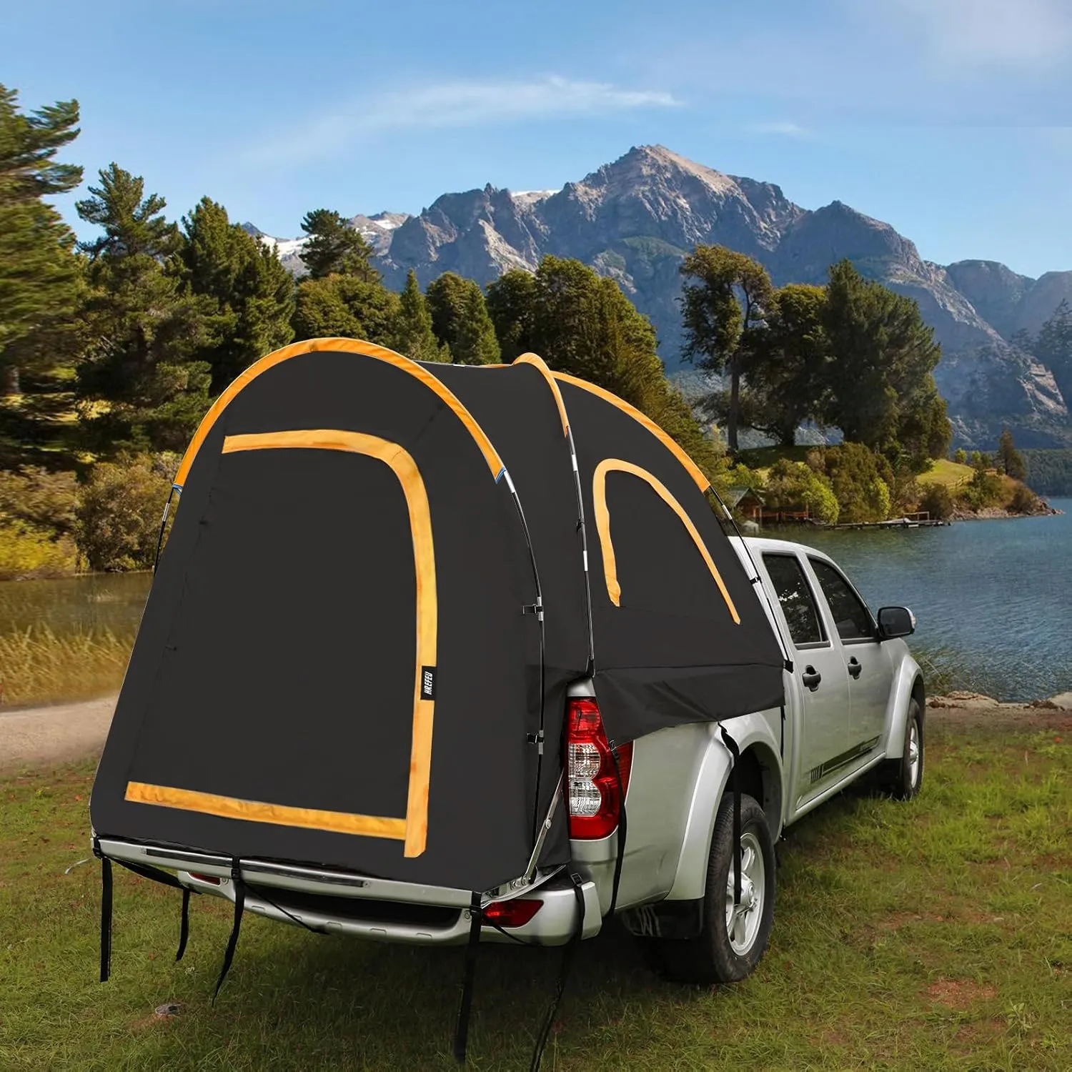 Pickup Truck Tent, Portable Truck Bed Tent for Camping, Waterproof PU2000mm Double Layer for 2 Person, Compact and Full Size Regular Bed Long Bed （Black）