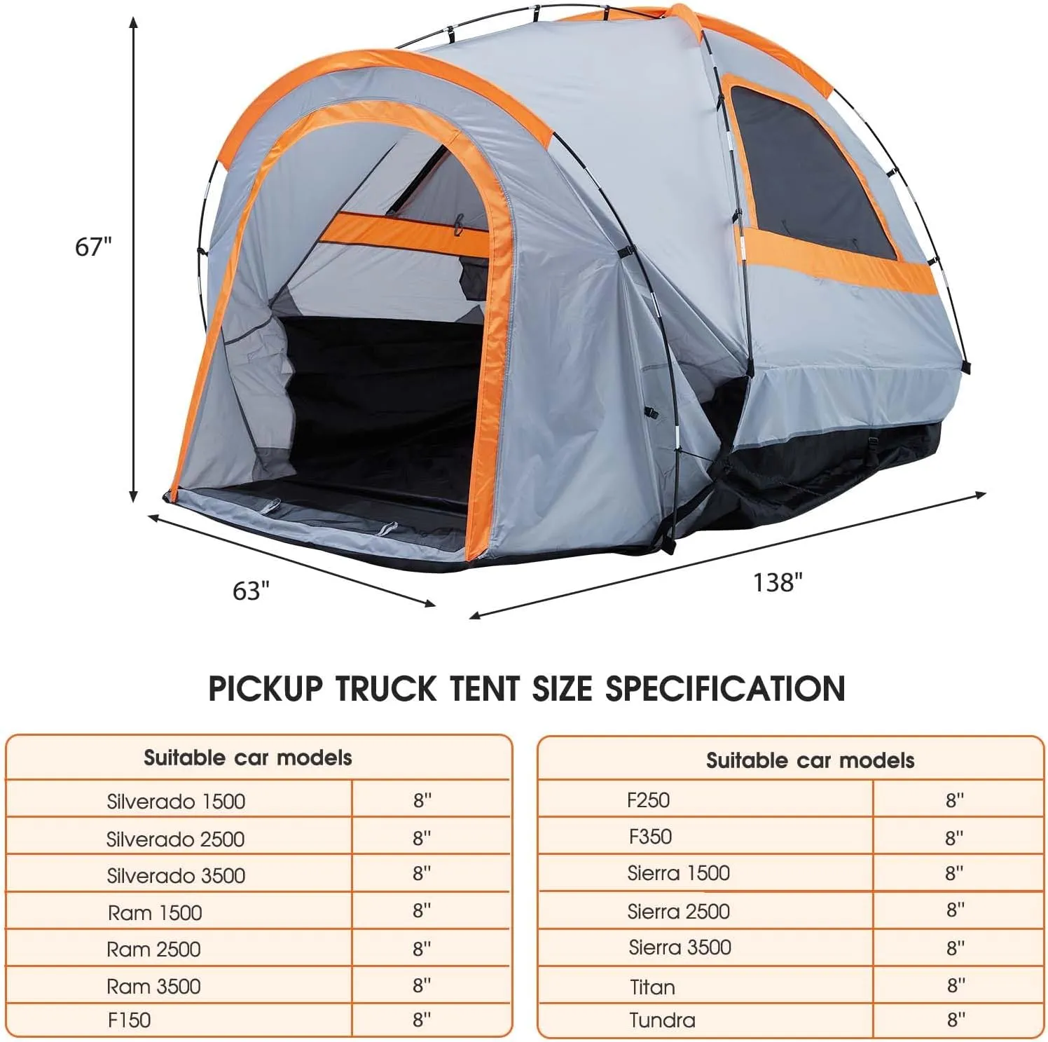 Pickup Truck Tents, Waterproof Pu2000mm Double Layer Truck Bed Tent with Rainfly for 2 Person, Portable Truck Tent for Camping, Fishing, Travel