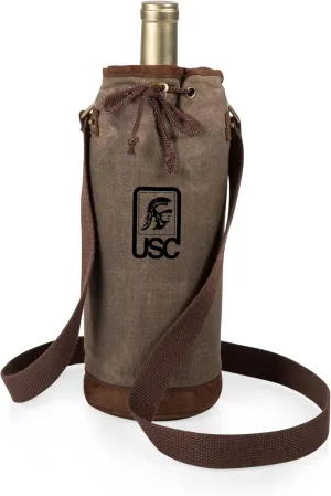 PICNIC TIME NCAA USC Trojans Bottle Wine Tote, Distressed Waxed Canvas Wine Tote Bag, Wine Gift Bag, (Khaki Green)