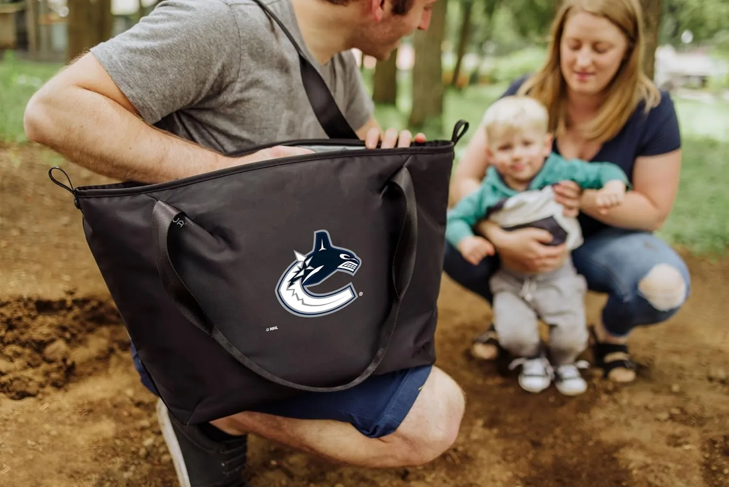 PICNIC TIME NHL Tarana Cooler Tote Bag made with Recycled Materials, Soft Cooler Tote Bag, Upcycled Picnic Cooler, (Carbon Black)