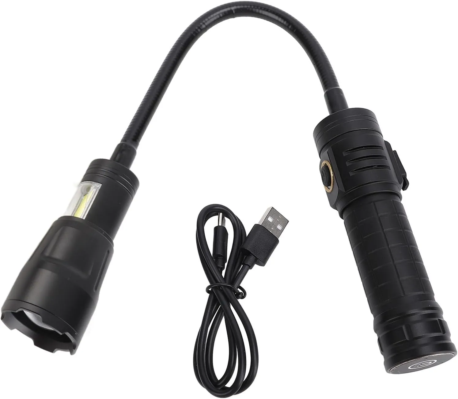 Pilipane Flexible Flashlight with Magnetic Base Zoomable High Brightness COB Work Light for Auto Repair Camping Aluminum Alloy 360 Adjustable Hose