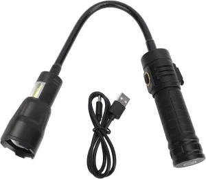 Pilipane Flexible Flashlight with Magnetic Base Zoomable High Brightness COB Work Light for Auto Repair Camping Aluminum Alloy 360 Adjustable Hose