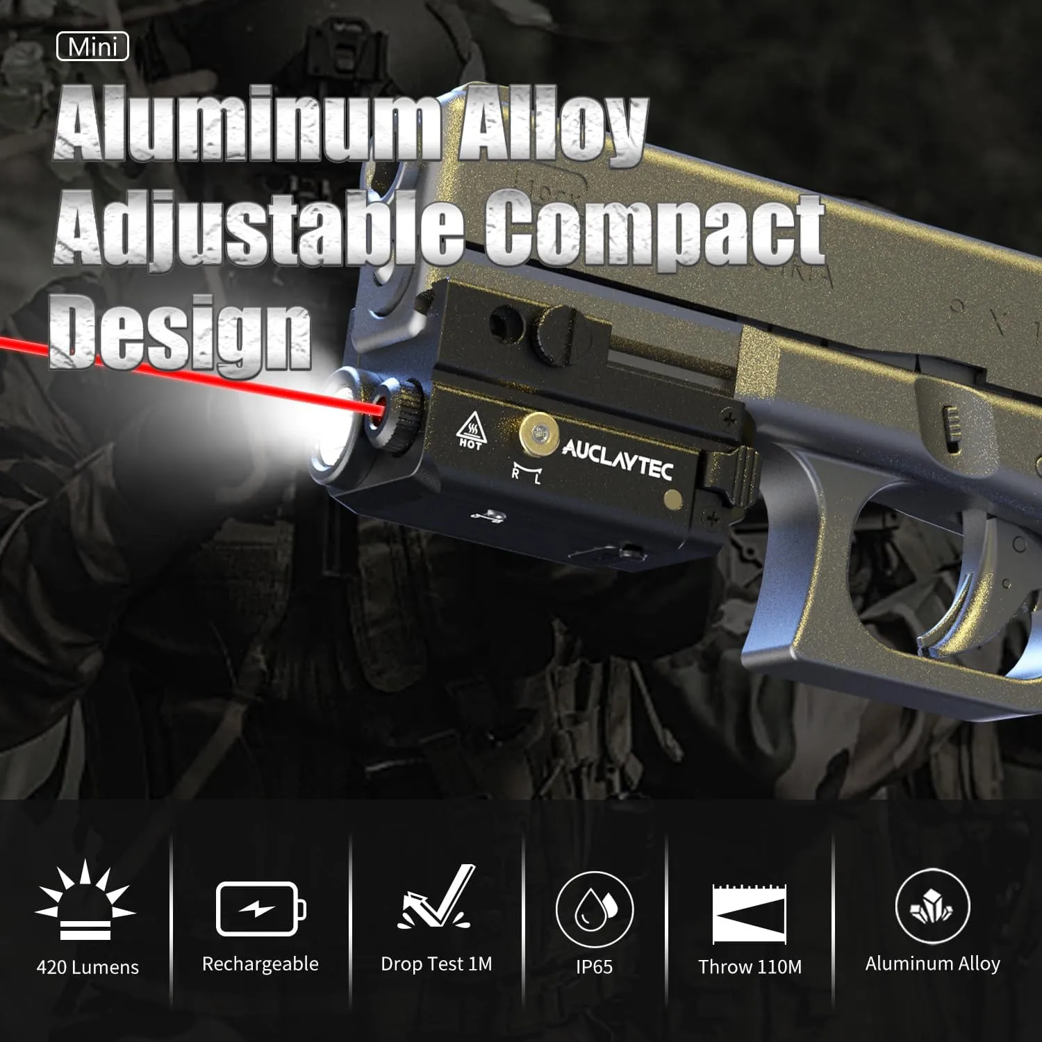 Pistol Light with Red Laser Beam for Guns,Tactical Pistol Light and Red Laser Sight Combo 420 Lumen,Flashlight Laser Combo for Pistol,Strobe Weapon Light with Green Laser for Gun with Picatinny Rail
