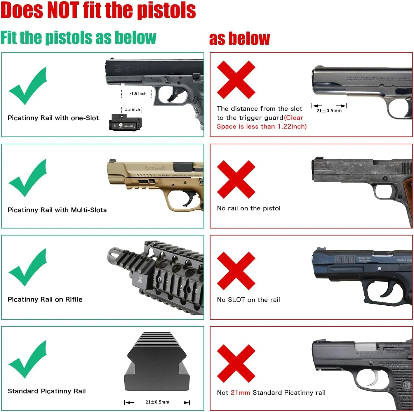 Pistol Light with Red Laser Beam for Guns,Tactical Pistol Light and Red Laser Sight Combo 420 Lumen,Flashlight Laser Combo for Pistol,Strobe Weapon Light with Green Laser for Gun with Picatinny Rail